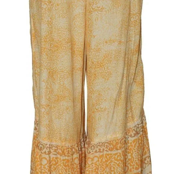 Free People Vanessa Printed Smocked High Waist Yellow Wide Leg Pants - Picture 3 of 5